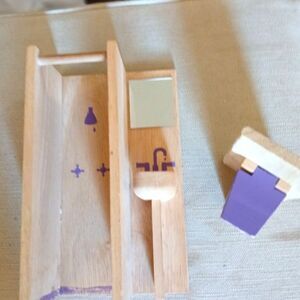 2003 Geoffrey Wooden Dollhouse Furniture Bathroom Set 1:6 Scale